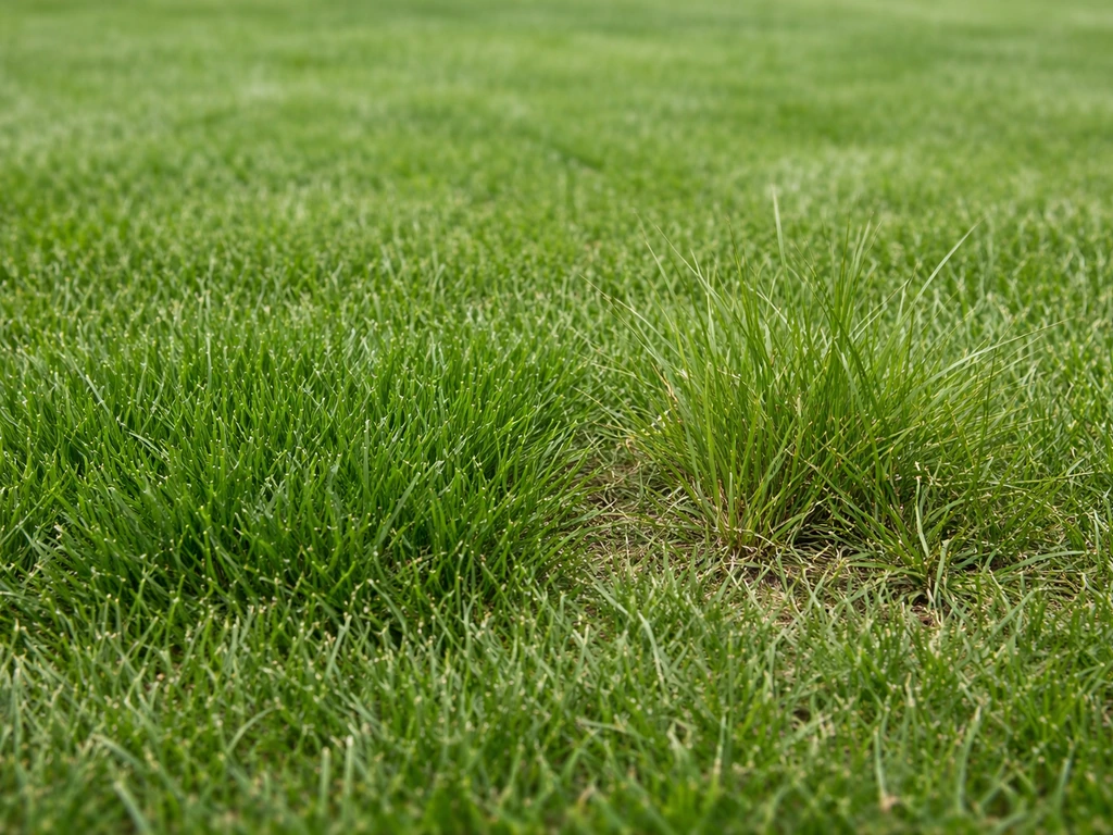 Pelouse : une touffe chétive clairesemée à côté d’une zone verte dense, malgré une levée générale.