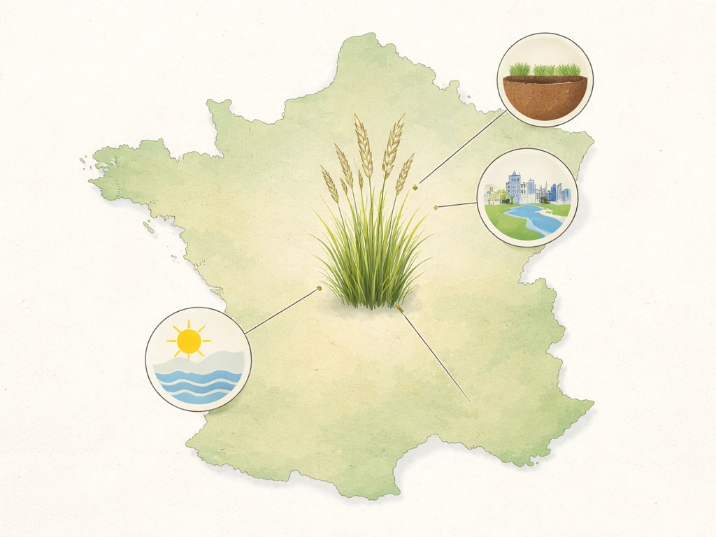 Carte schématique de France avec pictogrammes régions liés à la fétuque élevée et au sol
